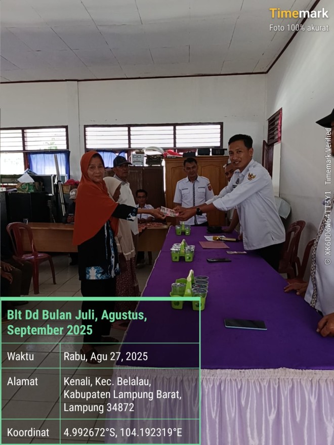 Pemerintah Pekon Kenali Serahkan Bantuan BLT-DD Tahun 2025 untuk Bulan Juli,Agustus,September Sebanyak 32 KPM